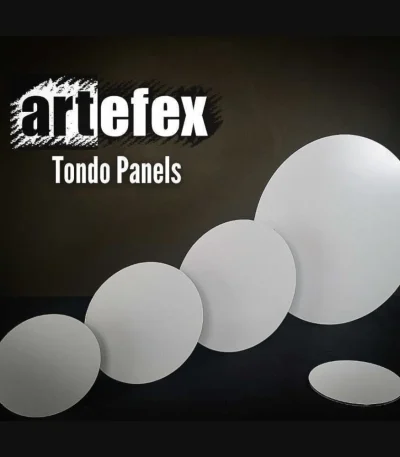 Artefex circular oil primed linen panel mounted to aluminum composite material – premium round ACM panel for oil painting and archival artwork.